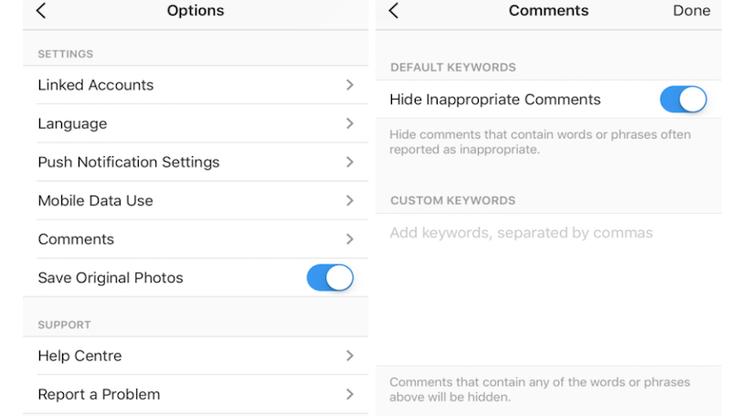 About Instagram's keyword moderation tool